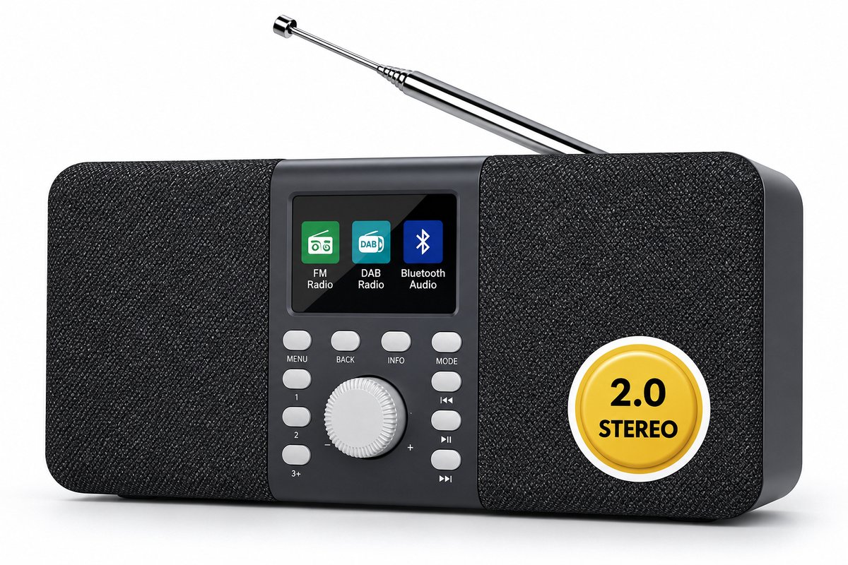 DAB+ Radio – Bluetooth Speaker – DAB/DAB+/FM – Kleurendisplay – Dual Alarm & Sleeptimer – Donkergrijs