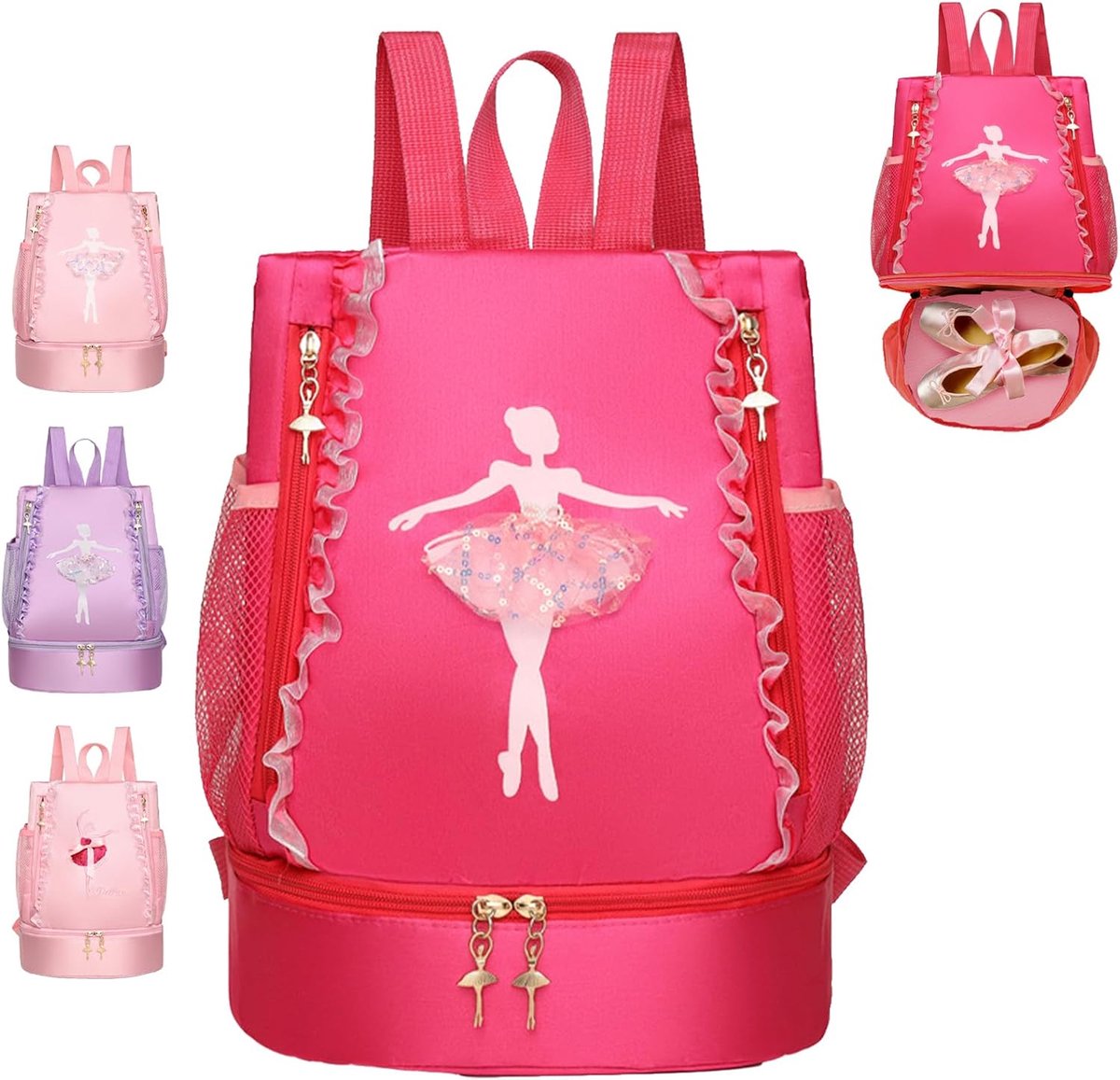 Zwemtas voor kinderen, ballet, dansen, sporttas met trekkoord, waterdichte rugzak met bodemvak, 33 x 26 x 16 cm groot, kindergymtas, voor meisjes en jongens