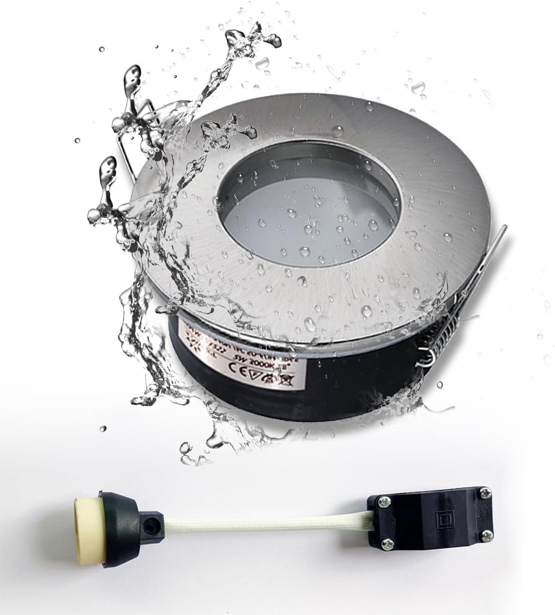 Waterdichte Downlight Satijn Nikkel GU10, IP65 LED Badkamer Spotlights, Lamp niet inbegrepen, Ronde Inbouw Downlights voor Douche Plafond, Uitsparing 68mm/2.68in, 1 Pack