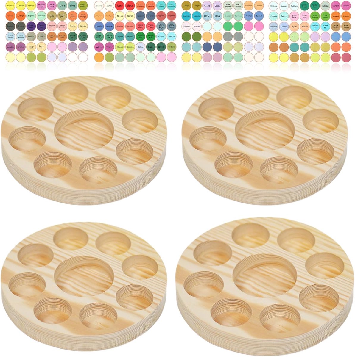 9 Slots Houten Houder voor Etherische 0lie Aromatherapie Organizer - 4 Stuks Displayrek voor Etherische Olieflessen en Opbergstandaard Etherische Oliën Box Geschikt voor Thuis/SPA/Kantoor