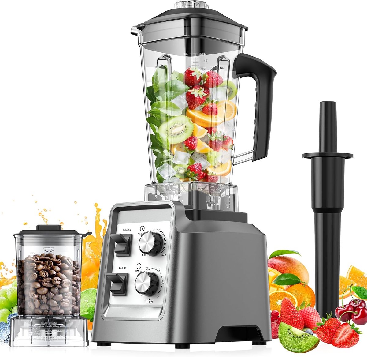 Staande mixer, 1800W smoothie maker, tafelmixer met 2,0 liter