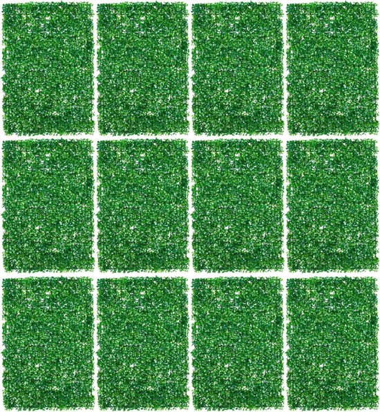 60 x 40 cm, kunstheg, tegels, gazon, mat, groen, paneel, wandscherm, planten, kunstmat, groen, muur, heg, inkijkbescherming, balkon, bladeren, inkijkbescherming, kunstheg (12 stuks - 2)