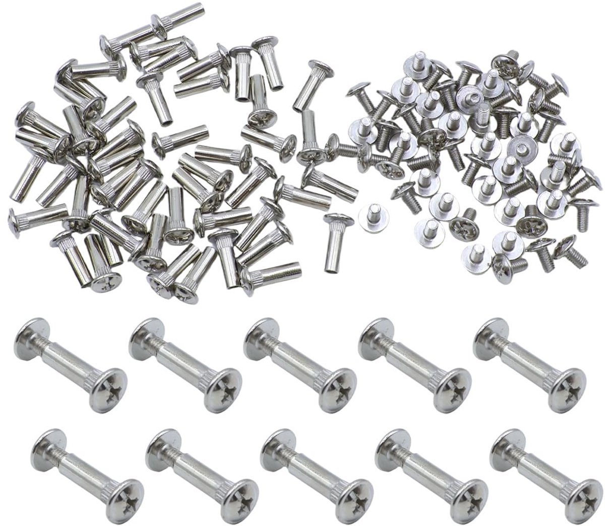 50 sets M4 × 16 mm vergrendelingscombinatieschroeven vernikkeld koolstofstaal vat pluggen schroeven voor meubels board junction fastener