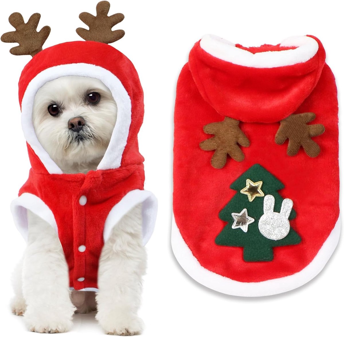 Hond, Kerstmis kattenkostuum pluche Kerstmis honden outfit rode kattenkleding hondenkleding voor kerstfeest, kat hond cosplay (S)