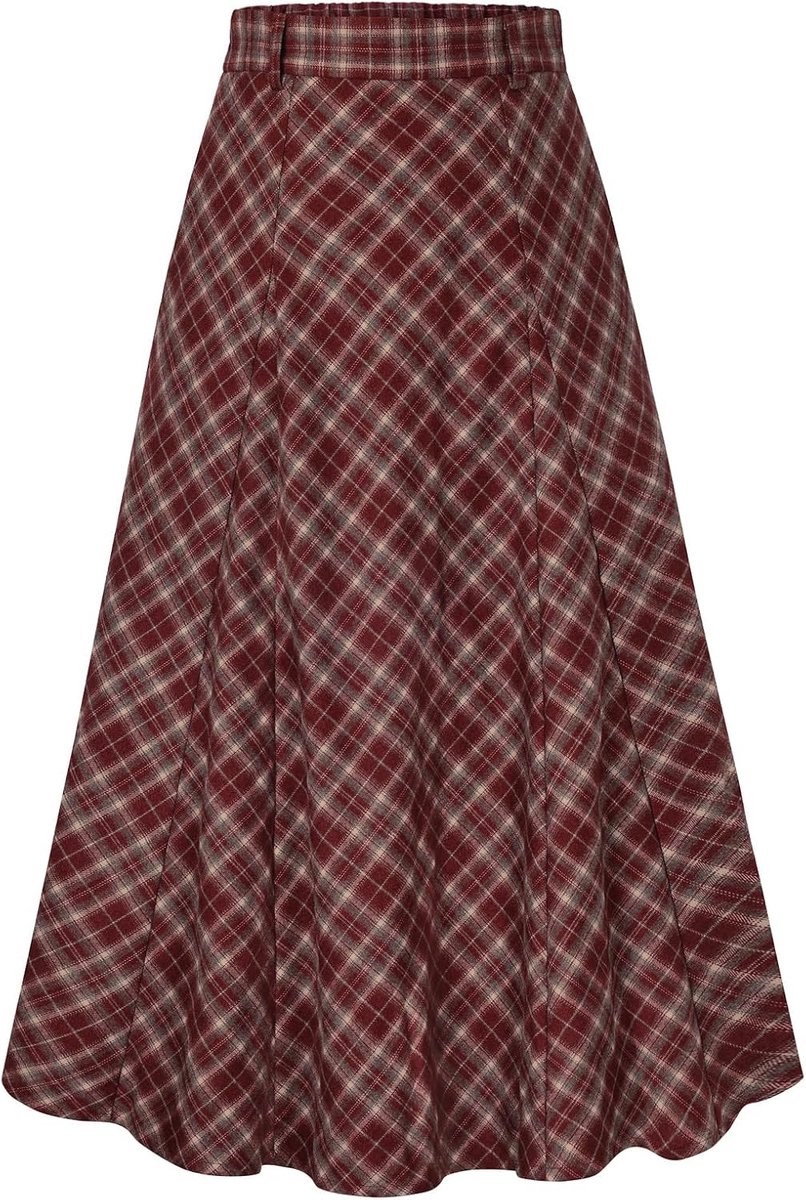 Kasin Damesrok, lange maxi-rok, geruit, hoog getailleerd, Schotse rok