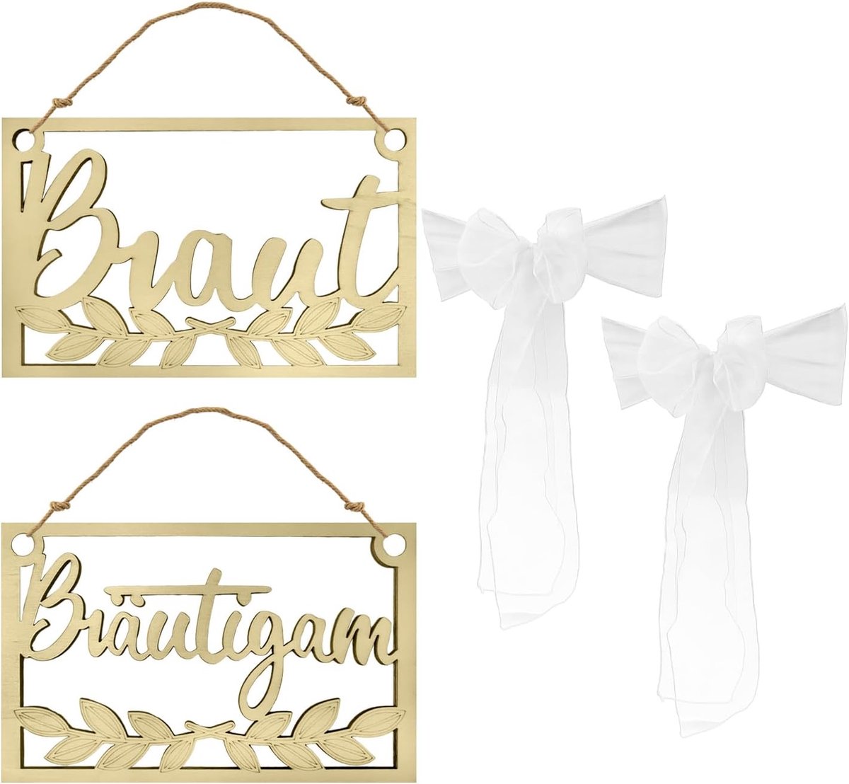 2 etiketten voor het ophangen van de bruiloftsstoel met 2 koorden en 2 riemen, decoratie voor bruiloftsstoelen, hangers voor het ophangen van de stoeldecoratie