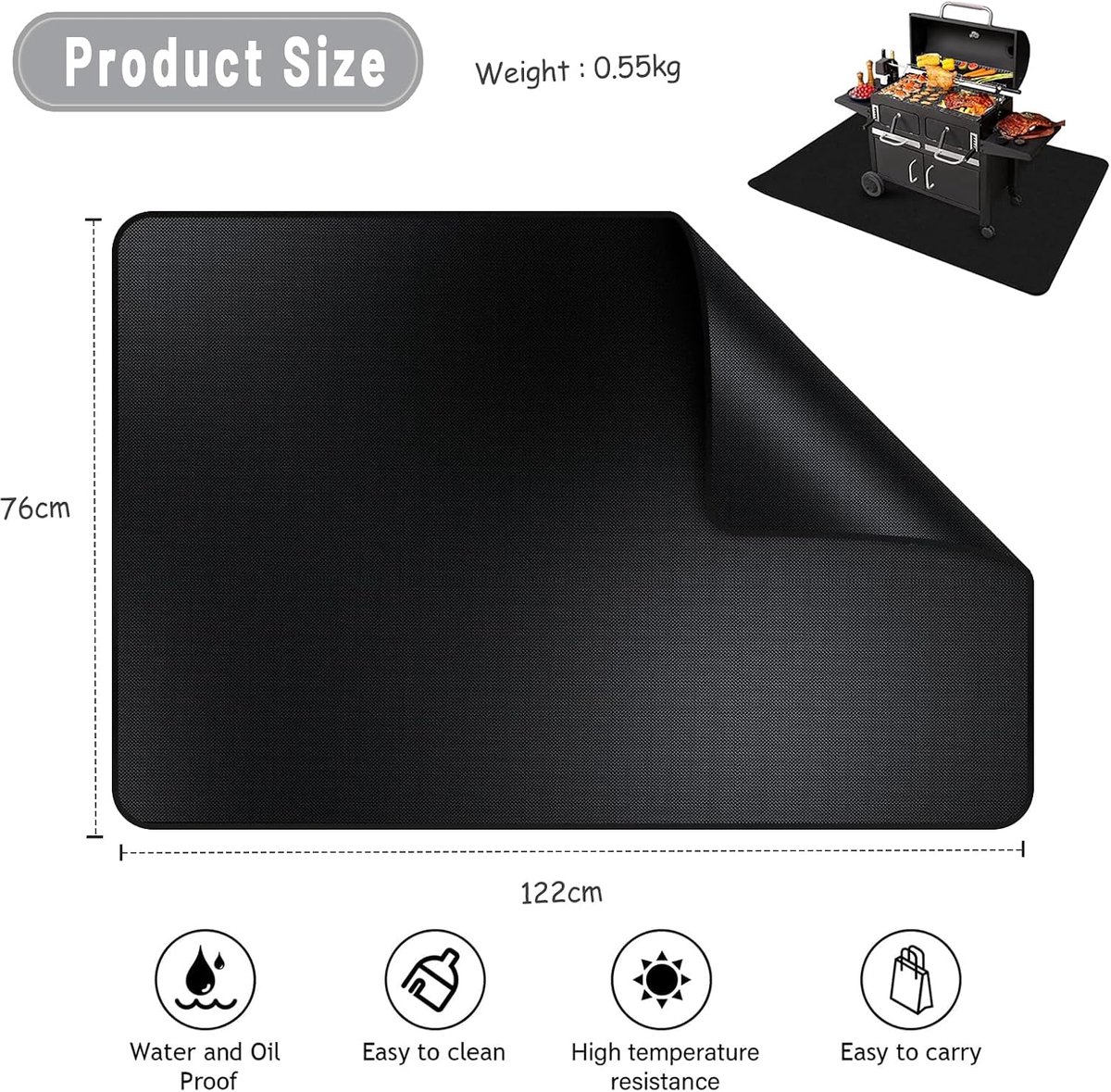 Vuurplaats Mat - Onderlegger Open Haard, Hittebescherming - 3 Lagen Glasvezel Grillonderlegger voor Camping, Haarden, BBQ, Backyard, Achtertuin,Patio en Tuin - Grootte 122*76CM