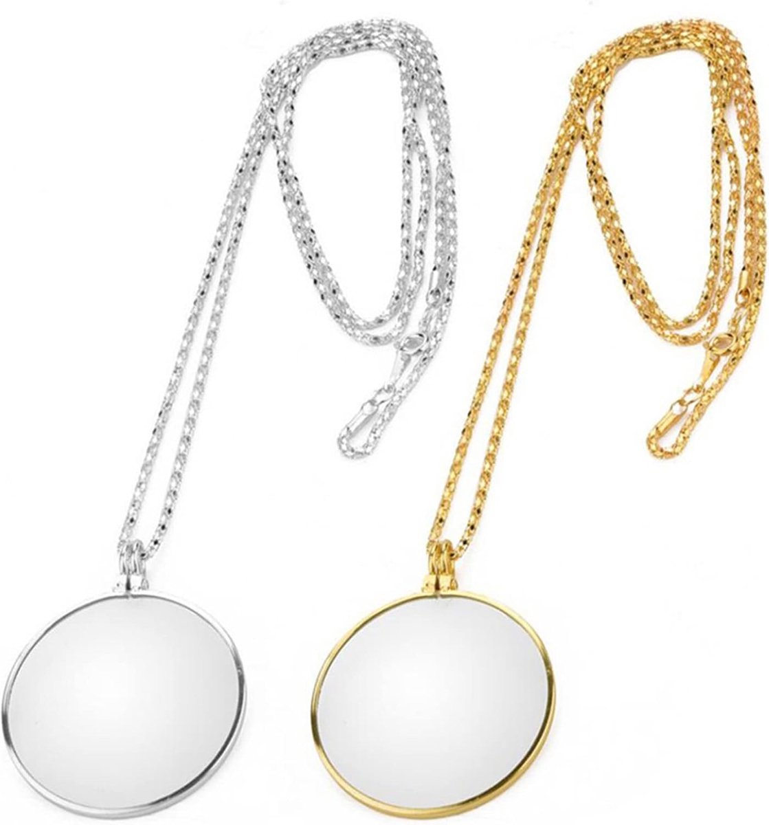 Hals Lezen Bril 5X Legering Vergrootglas 2 stks Set Vrouwen Lezen Krant Goud en Zilver UC30