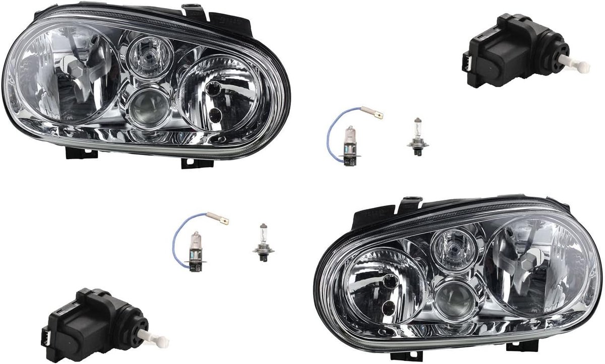 Koplampen geschikt voor VW Golf IV 1997-2003 Set + H7 H1 H3 L R. w. Servomotor