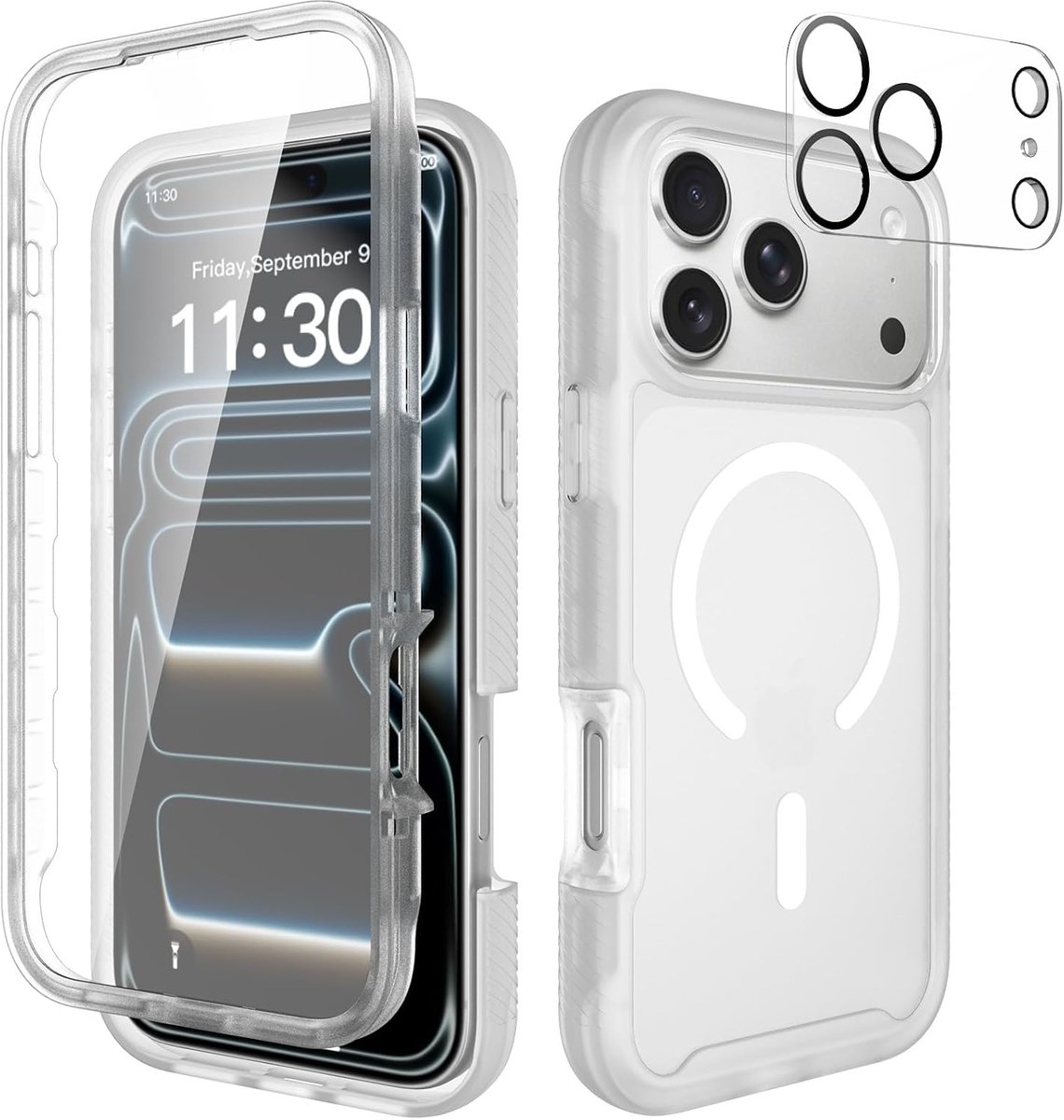 360° Full Protective Hoesje voor iPhone 17 Pro Max Doorschijnend Wit