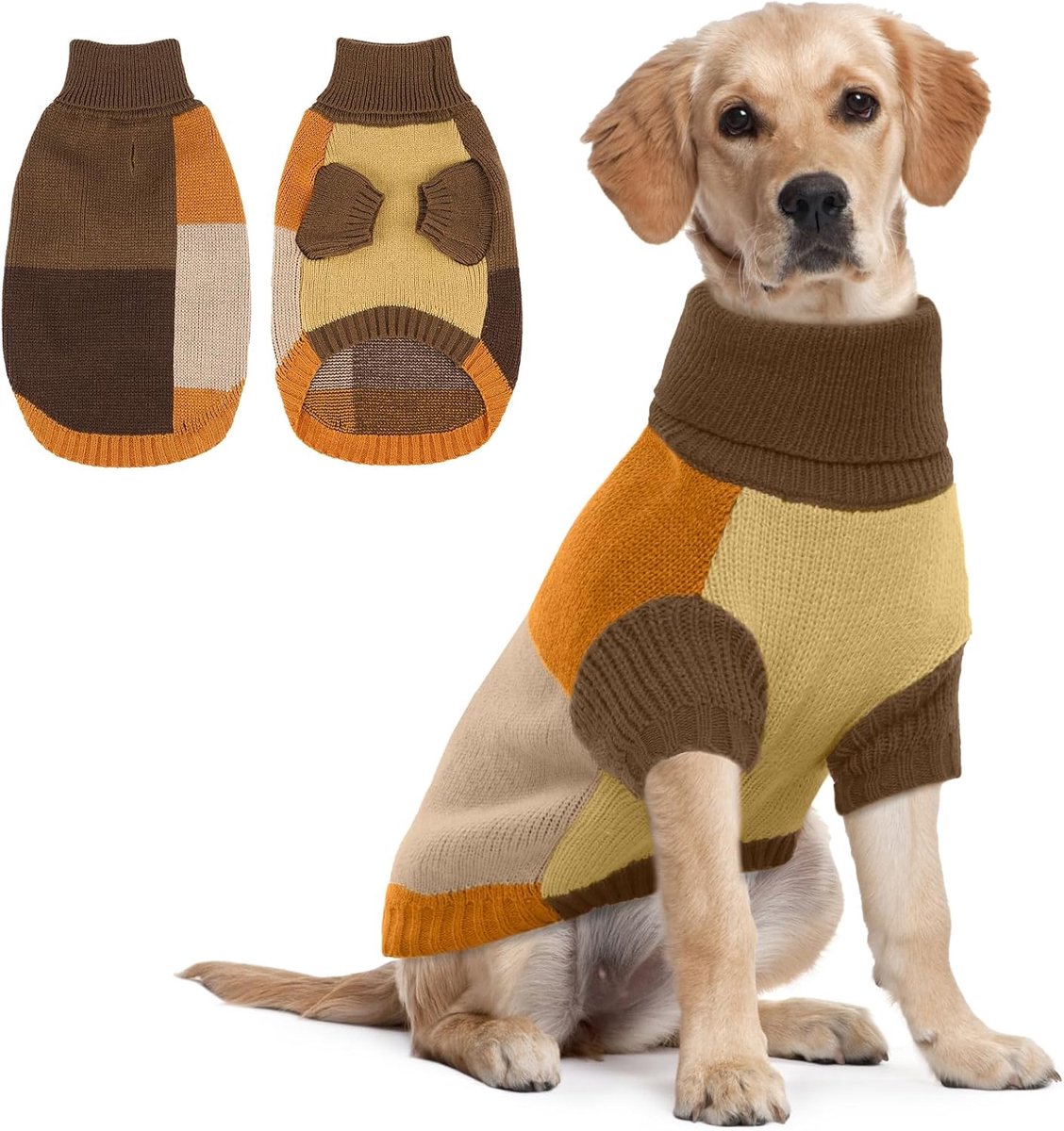 Hondentrui voor middelgrote honden, gebreide hondentrui, warm, voor de winter, met harnasgat en rolkraag, gezellige hondentrui voor Kerstmis, Border Collie, Autumn Blend, XL