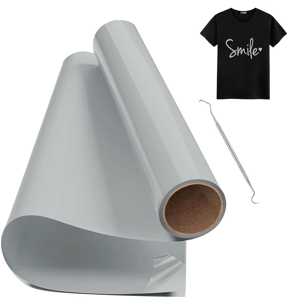 On Vinyl Zilvergrijs, 30.5cm x 150cm Opstrijkbare Vinylrol Voor Stoffen met Wiedgereedschap, Heat Transfer Vinyl, Flex Folie Zilvergrijs Voor T-Shirt DIY