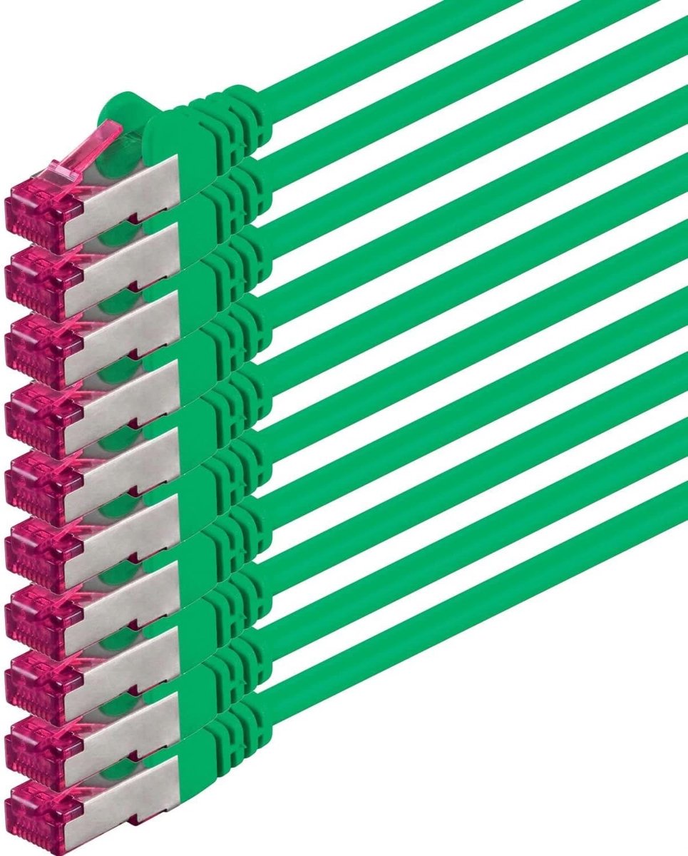 1aTTack.de Cat6a CAT6 10x 0,25m LAN-netwerkkabel SFTP PIMF 10Gb/s - groen