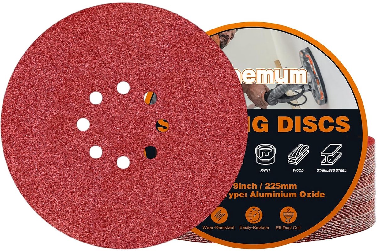 30 stuks schuurpapier 225 mm klittenband 100 korrel 8 gaten schuurschijven 225 mm voor giraffe droogbouwschuurmachine