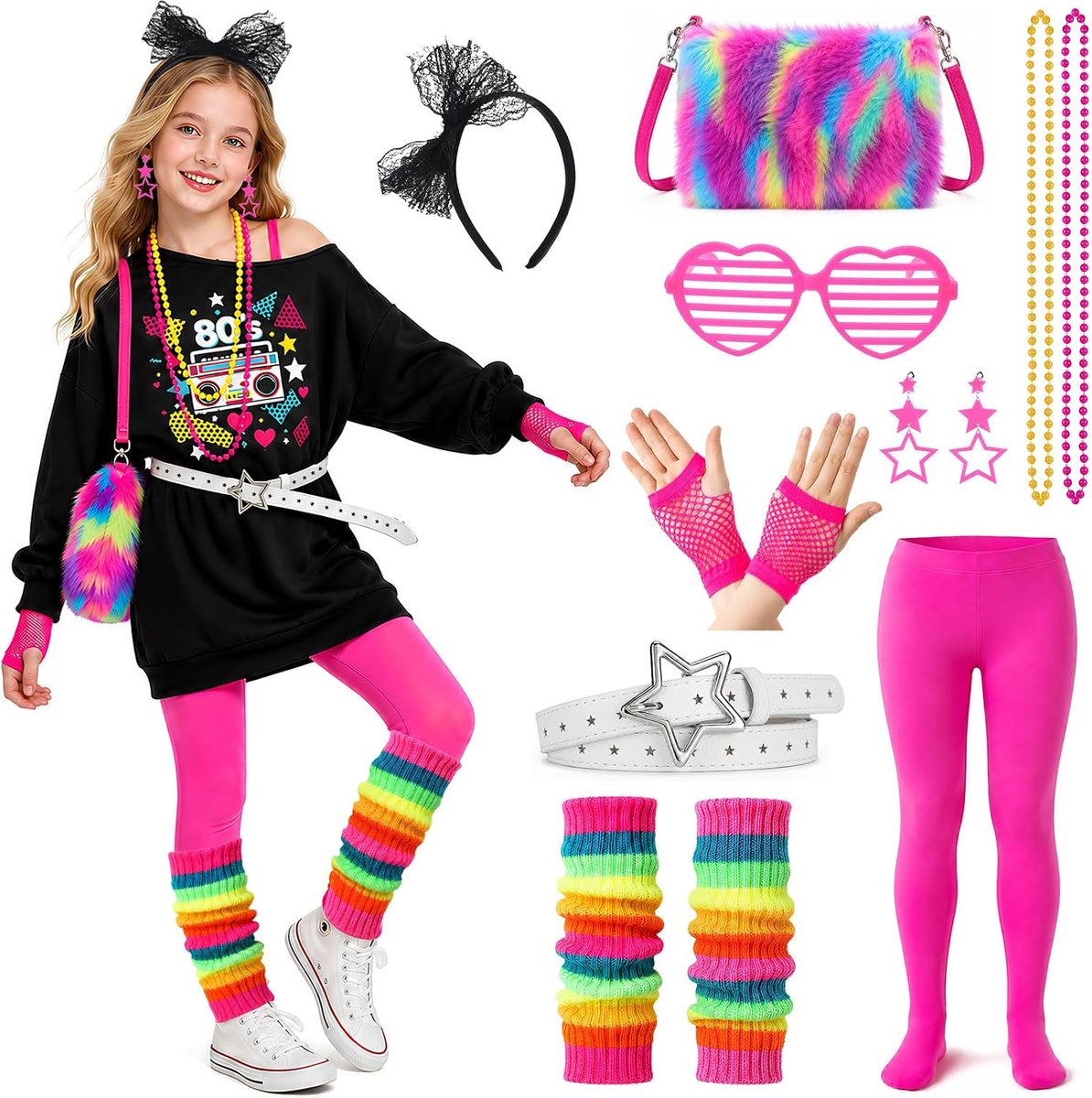80-kostuum voor meisjes, 3-10 jaar, met accessoires voor Halloween