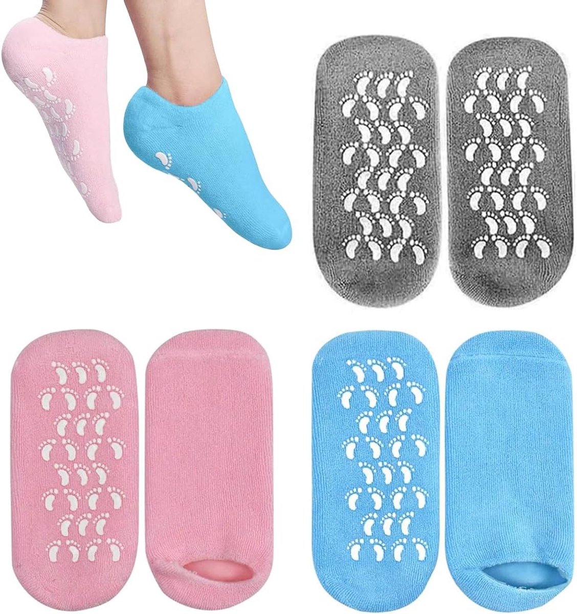 3 paar siliconen sokken, hydraterend masker, anti-eelt, voetverzorging voor mannen en vrouwen, herbruikbaar, verzacht de nagelriem, voor droge, gebarsten en beschadigde voeten