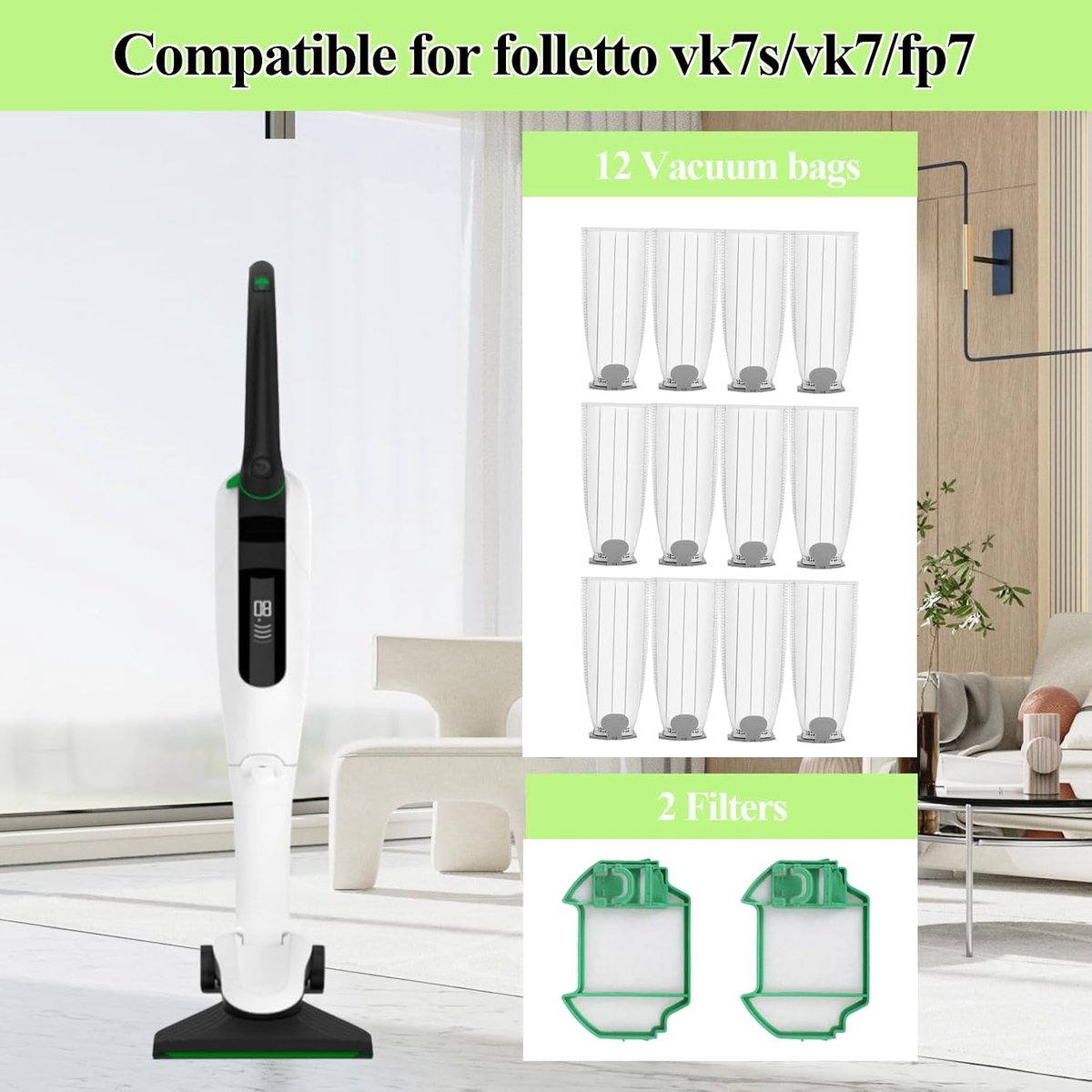 12 stuks stofzuigerzakken voor Kobold VK7S draadloze VK7 FP7 FP7S met 2 motorfilters (12)