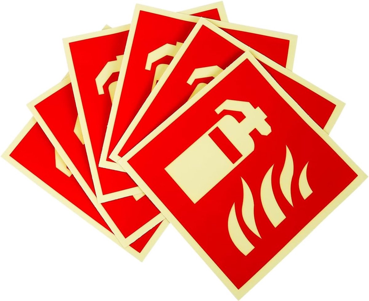 6 stuks veiligheidsbord, 15 x 15 cm, PVC fotoluminescerend zelfklevend veiligheidsbord, veiligheidssticker, veiligheidsmarkering