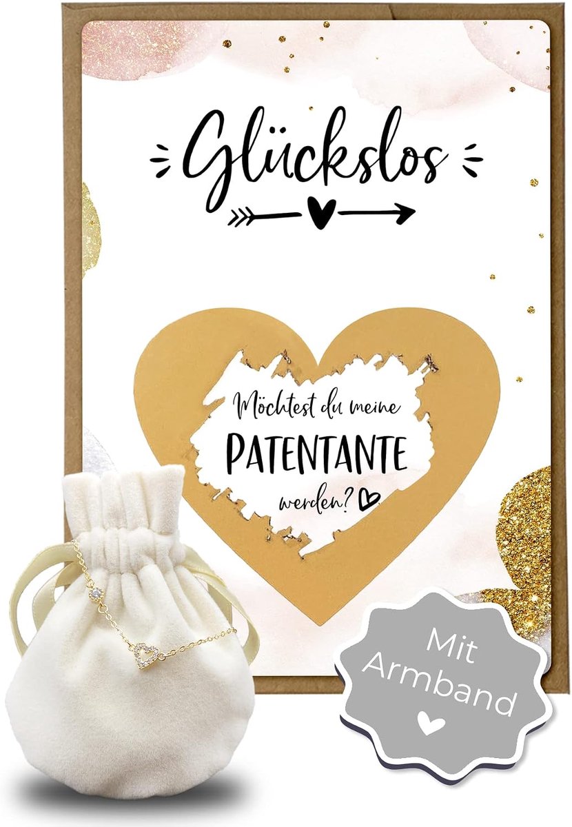 Coon Kraskaart Patentante vragen met envelop en armband goud - Golden Glamour - Wil je mijn peettante zijn