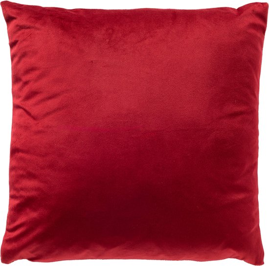 Effen, vierkant rood fluwelen sierkussen.