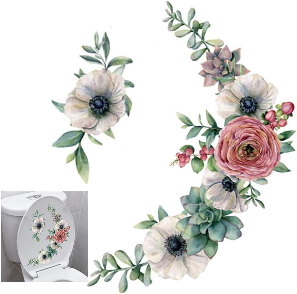 Sticker voor toiletdeksel, deursticker toilet met bloemenrank, muursticker badkamer zelfklevende toilet muursticker toilet muursticker 40 x 30 cm