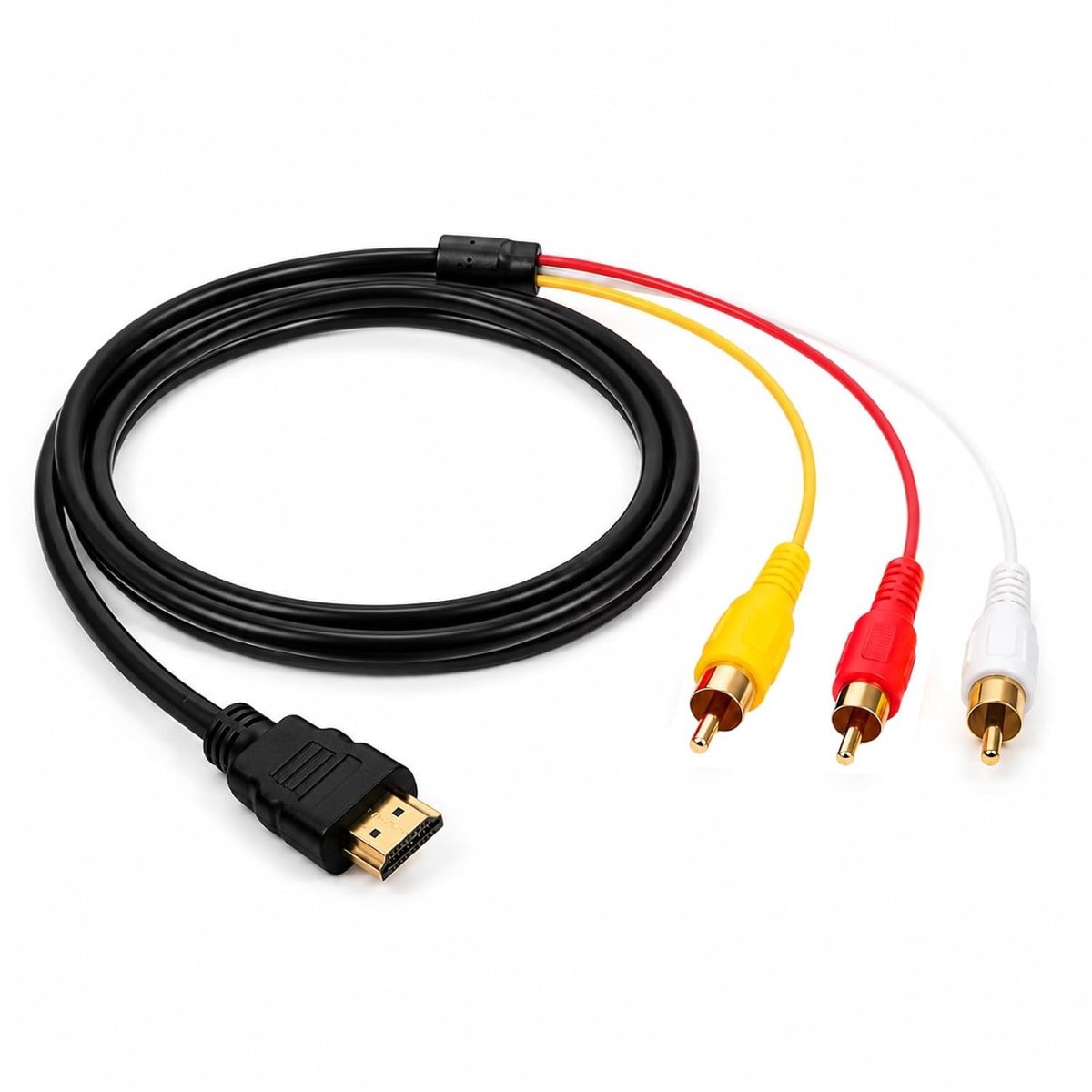 1 stuk HDMI naar 3RCA adapterkabel 1,5 m, HDMI naar cinch AV-kabel 1,5 meter voor set top box, ontvanger, tv, projector, HD mediaspeler, cinch-adapter voor tv met 3x RCA audio video