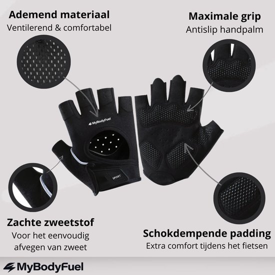 MyBodyFuel - Fietshandschoenen - Wielrenhandschoenen - Mountainbike Handschoenen - Schokdempende Padding - Antislip - Unisex - Maat L - Zwart — afbeelding 2