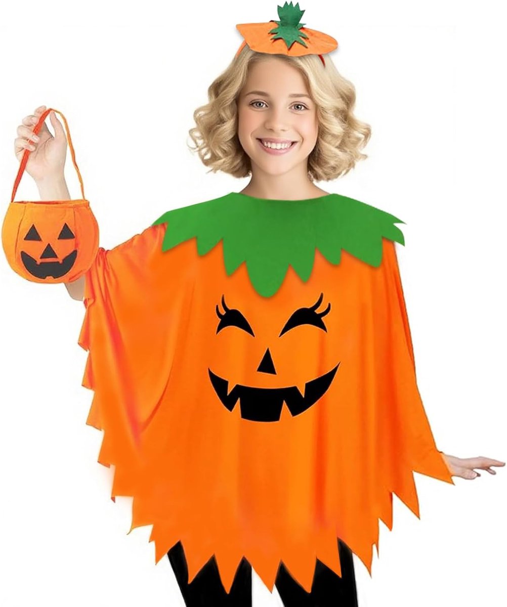 Dames - Halloween kostuum pompoen cape volwassenen met pompoenhoed tas voor carnaval verkleden cosplay party
