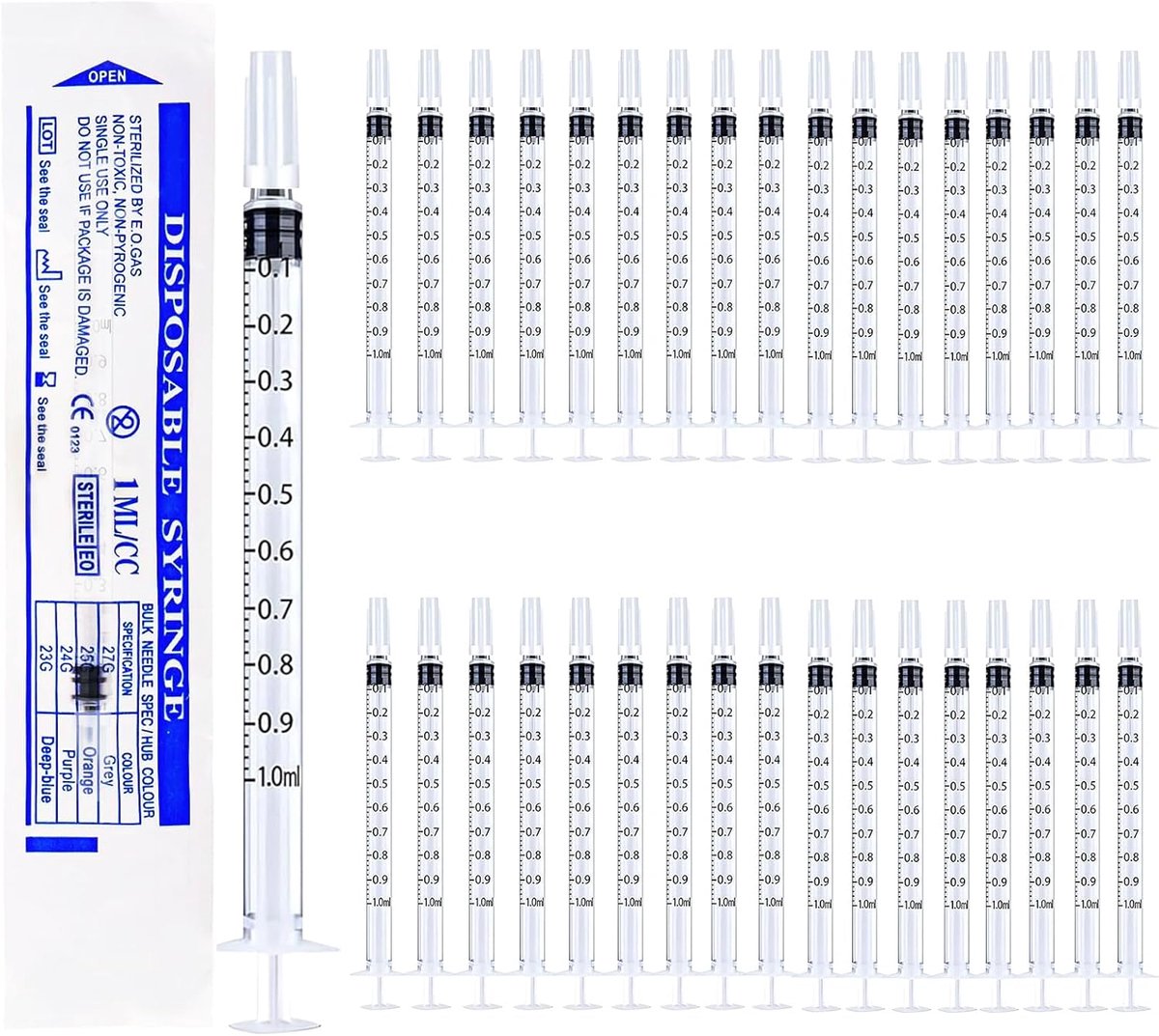 36 Stuks Colostrumspuit Geen Naald Wegwerp, 1ML Plastic Spuiten met Doppen voor Het Bijvullen en Meten van Vloeistoffen, Steriele Individueel Verpakkings Spuit voor Wetenschappelijke Laboratoria