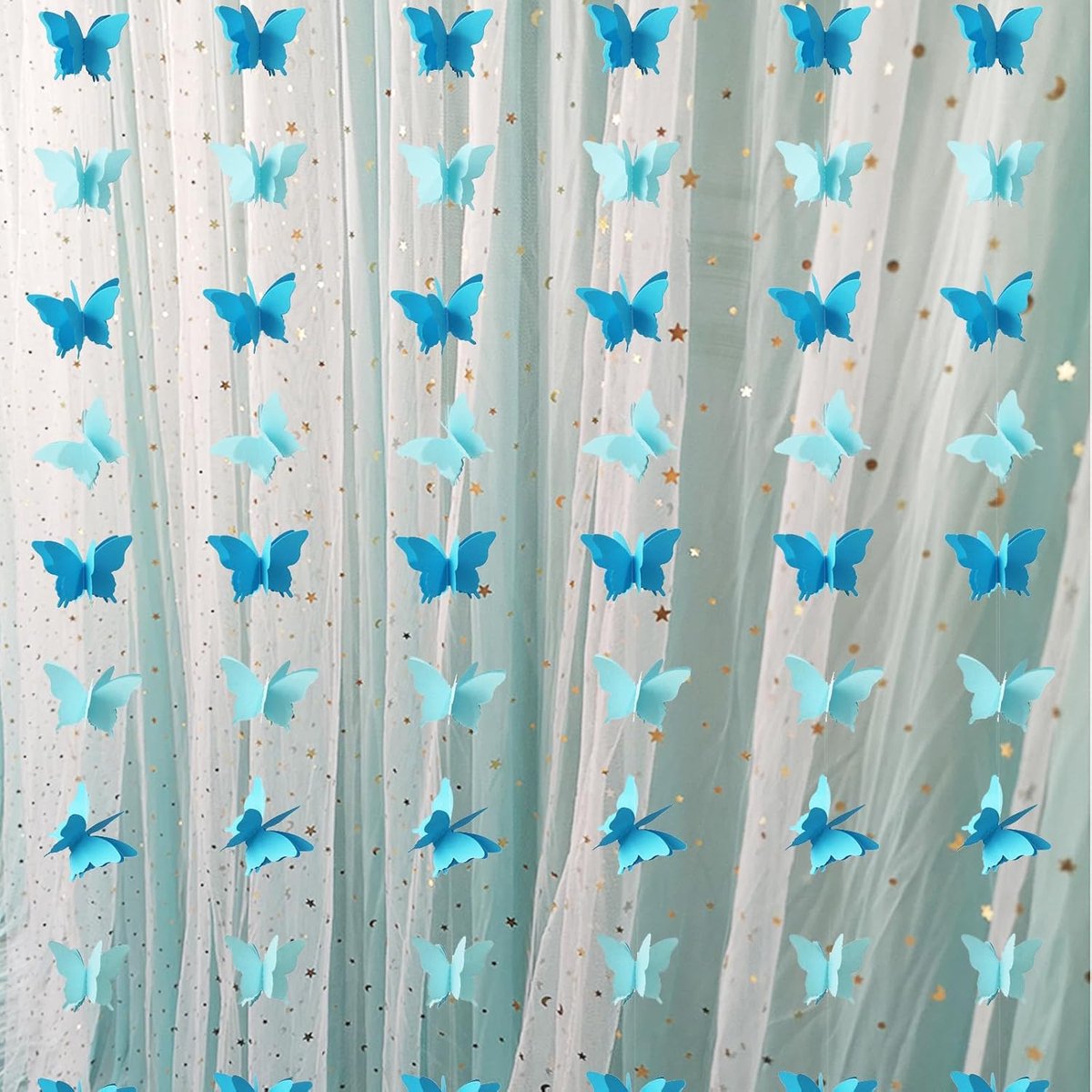 6 stuks 3D-papieren vlinderslingers, vlinder hangende decoratieve banner papier feestslingers voor bruiloft babyborrel, huisdecoratie, blauw