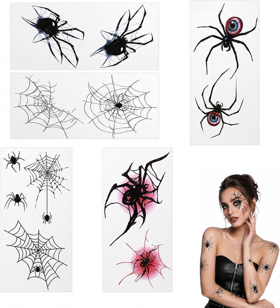 Tijdelijke tatoeages als oogsticker, Halloween-tattoo met spinnenmotief, waterdicht voor griezelige feestjes