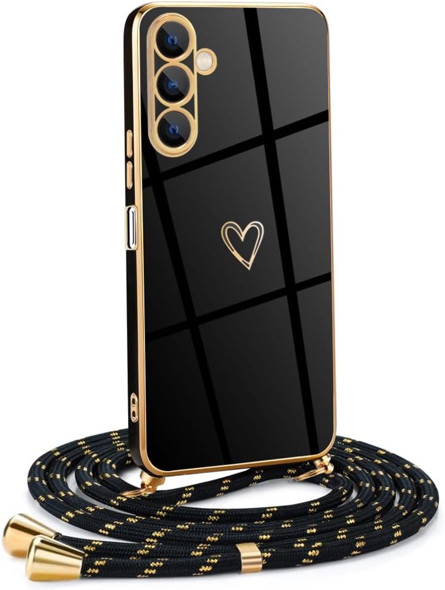 With Samsung Galaxy A16 5G Mobile Phone Case for Girls Women Girls Silicone Case with Strap Mobile Phone Case for Samsung Galaxy A16 5G Heart Love Design Galvanised Case with Cord in