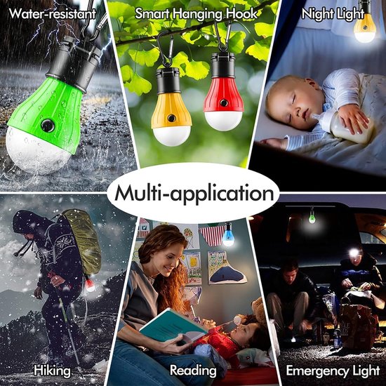 Portable LED Camping Light (with hook/clip, doubles as an emergency light) – Black, 4-Pack – 5 x 5 x 10 cm — afbeelding 4