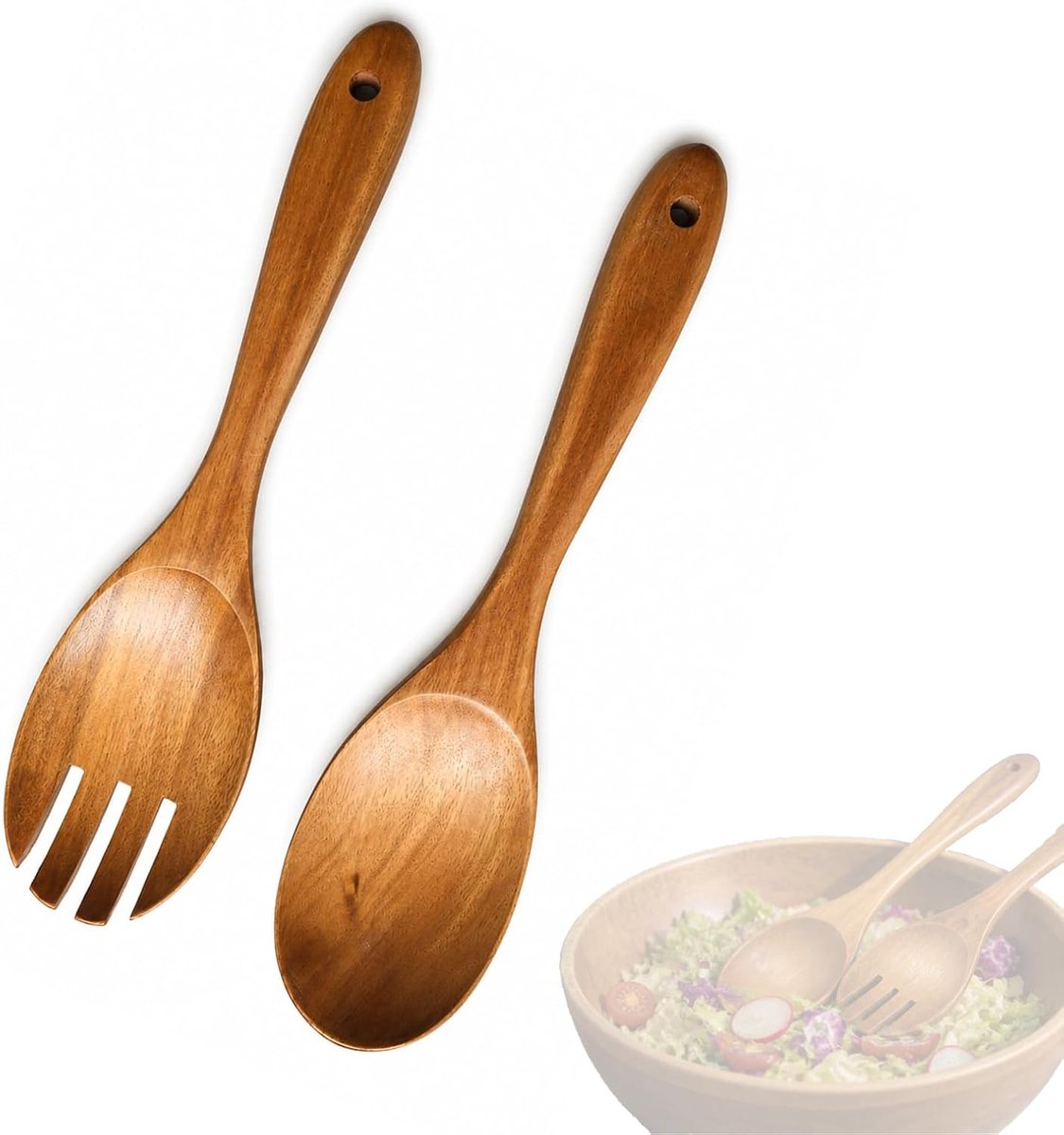 Acaciahout slabestek 30,5 cm lange handgreep saladevork