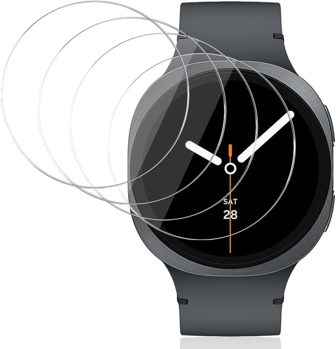 4 displaybeschermfolies, compatibel met Samsung Galaxy Watch 8 44 mm, gehard glas, anti-vingerafdruk/krasbestendig, 9H gehard glas