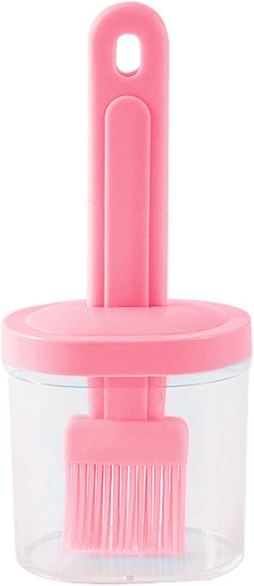 Oliefles met borstel, hittebestendig, push-type siliconen olieborstel, kookborstel voor het bakken van barbecue, barbecue (roze)