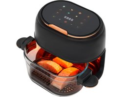 Heteluchtfriteuse, 4 l, luchtfriteuse met led-touchscreen, Air Fryer frituurmand van glas, 1-120 minuten timer, zichtbaar venster, ideaal voor frituren, bakken, braden (zwart)