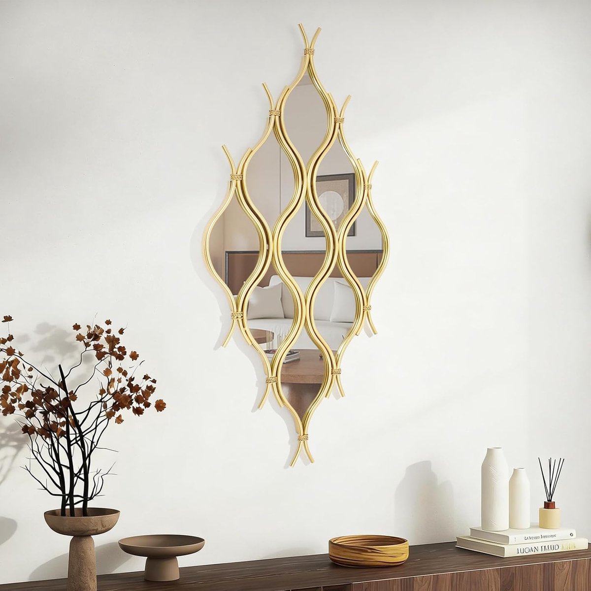 Wandspiegel decoratie, spiegel voor entree, slaapkamer en woonkamer, wandkunstspiegel voor moderne wooncultuur - goud