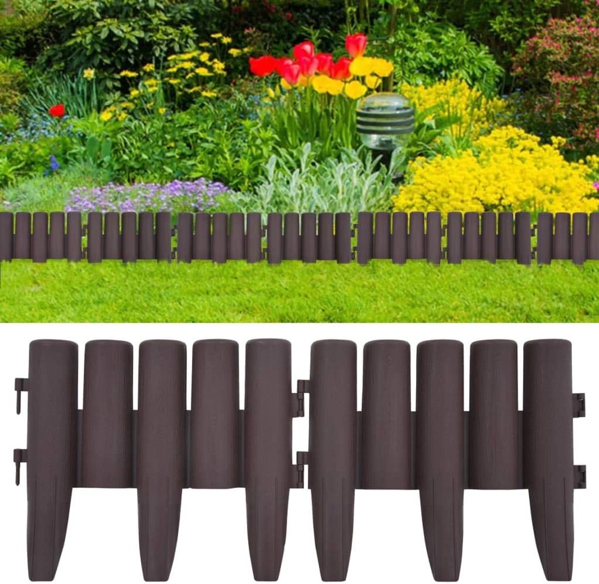 36 stuks bloembedomranding van kunststof, rol ter bescherming van planten en bloemen, kleur bruin, uitrolbaar, 10 m, van PP