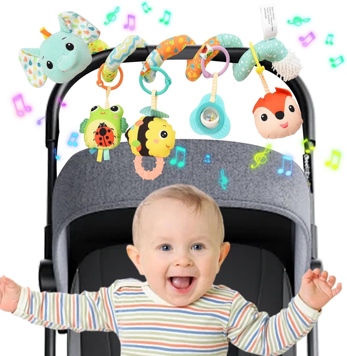 Kinderwagen, speelgoed om op te hangen, spiraalvormig pluche speelgoed voor autostoel, kinderwagen, mobiele wieg, sensorisch speelgoed voor pasgeborenen van 0 tot 6 maanden