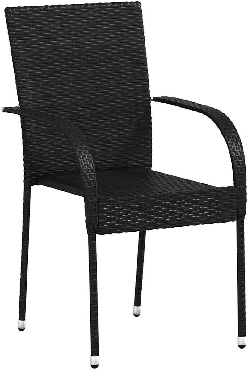 Stapelbare Patio Stoel Set van 6 x Rotan Eetstoelen Gazon Zitstoel Outdoor Stoelen Lichtgewicht Thuis Tuin Eetstoel Poly Rotan Zwart