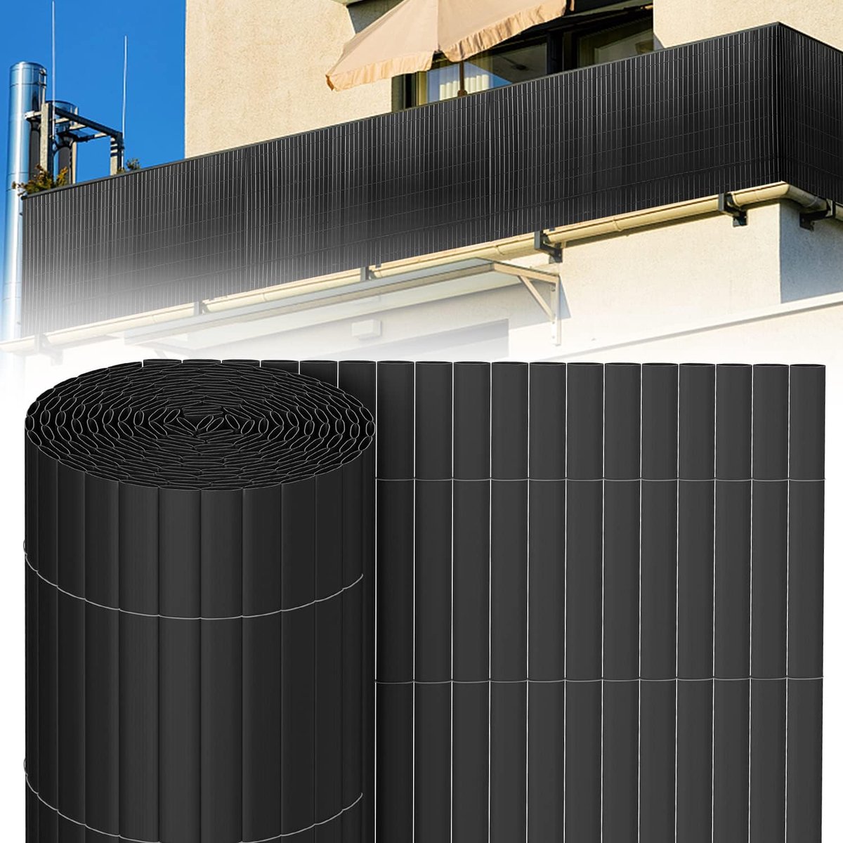 Pvc-inkijkbeschermingsmat, met kabelbinders, inkijkbescherming, weerbestendig, voor tuin, balkon en terras, stabiel zichtscherm, uv-bestendig en waterdicht, 0,8 x 10 m, antraciet