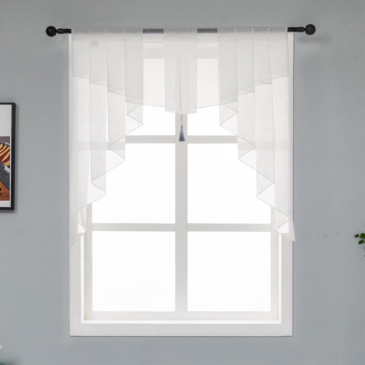 Sheer Volant Gordijnen voor Woonkamer, Kleur Bijpassende Keuken Swag Volant voor Boerderij Venster, Rod Pocket Voile Swag Op Maat Gemaakte Gordijn Volant voor Slaapkamer Badkamer Wit 75BX75L Inch