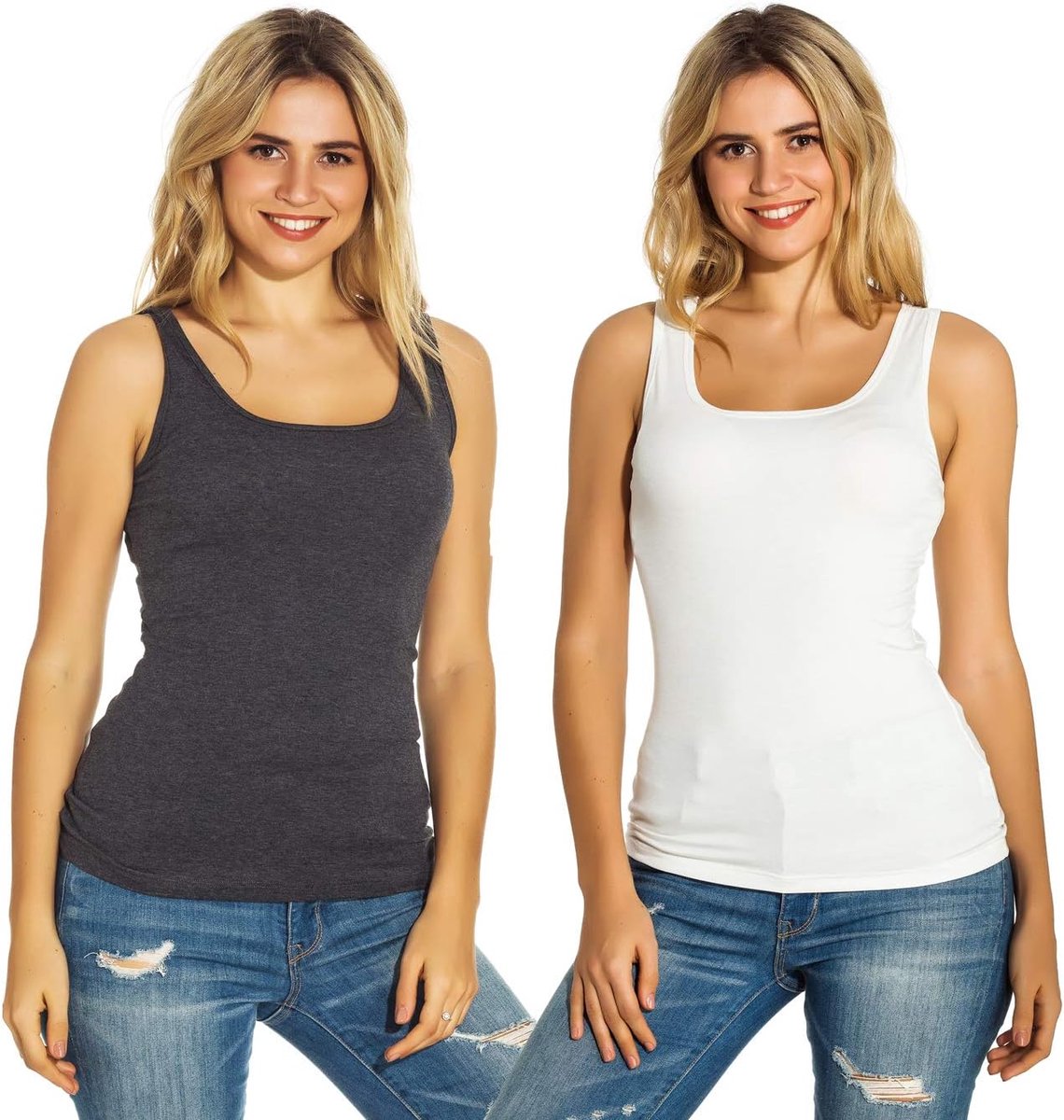 Fijngeribbeld zacht stretchvest-tanktopje voor dames, set van 2