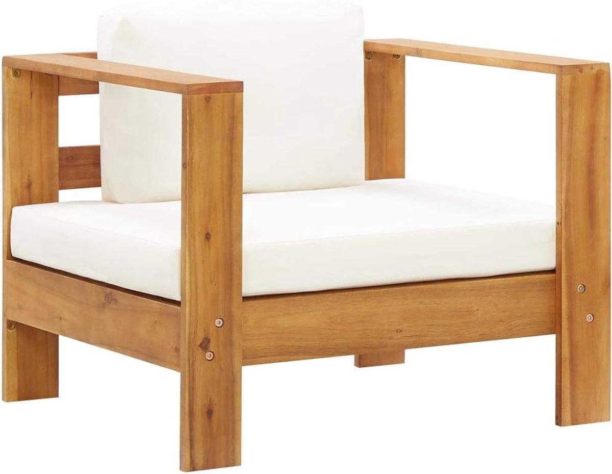 Tuinstoel met kussens bistrostoel balkonstoel terras stoel tuinmeubelen voor tuin, terras en balkon crème acaciahout 80 x 65 x 60 cm