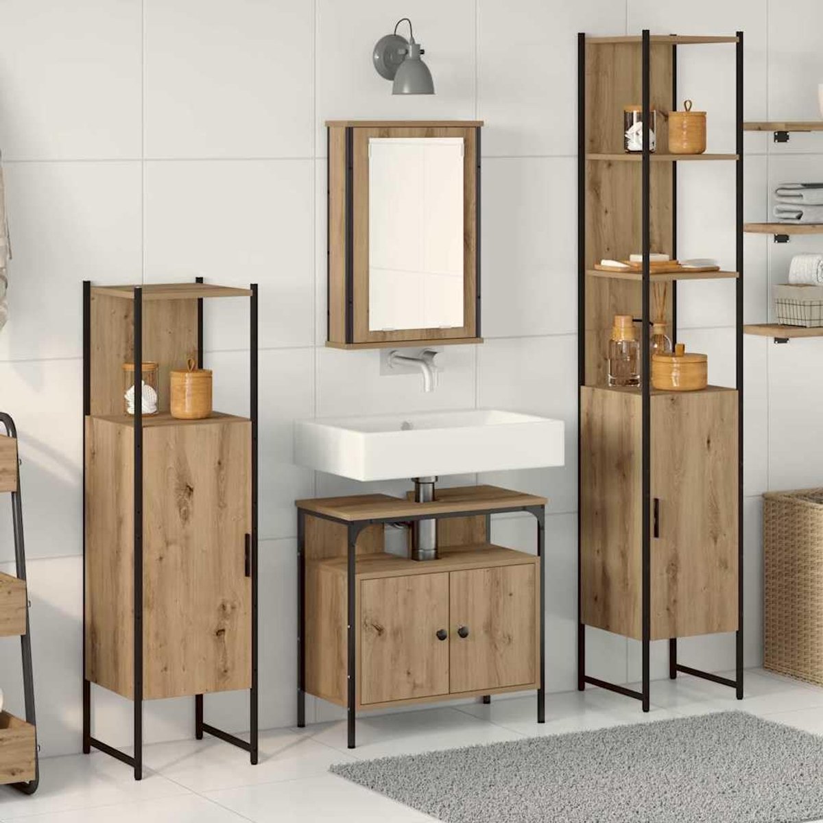Badkamermeubelset 4 stuks Artisan eiken 33 x 33 x 185,5 cm houtmateriaal