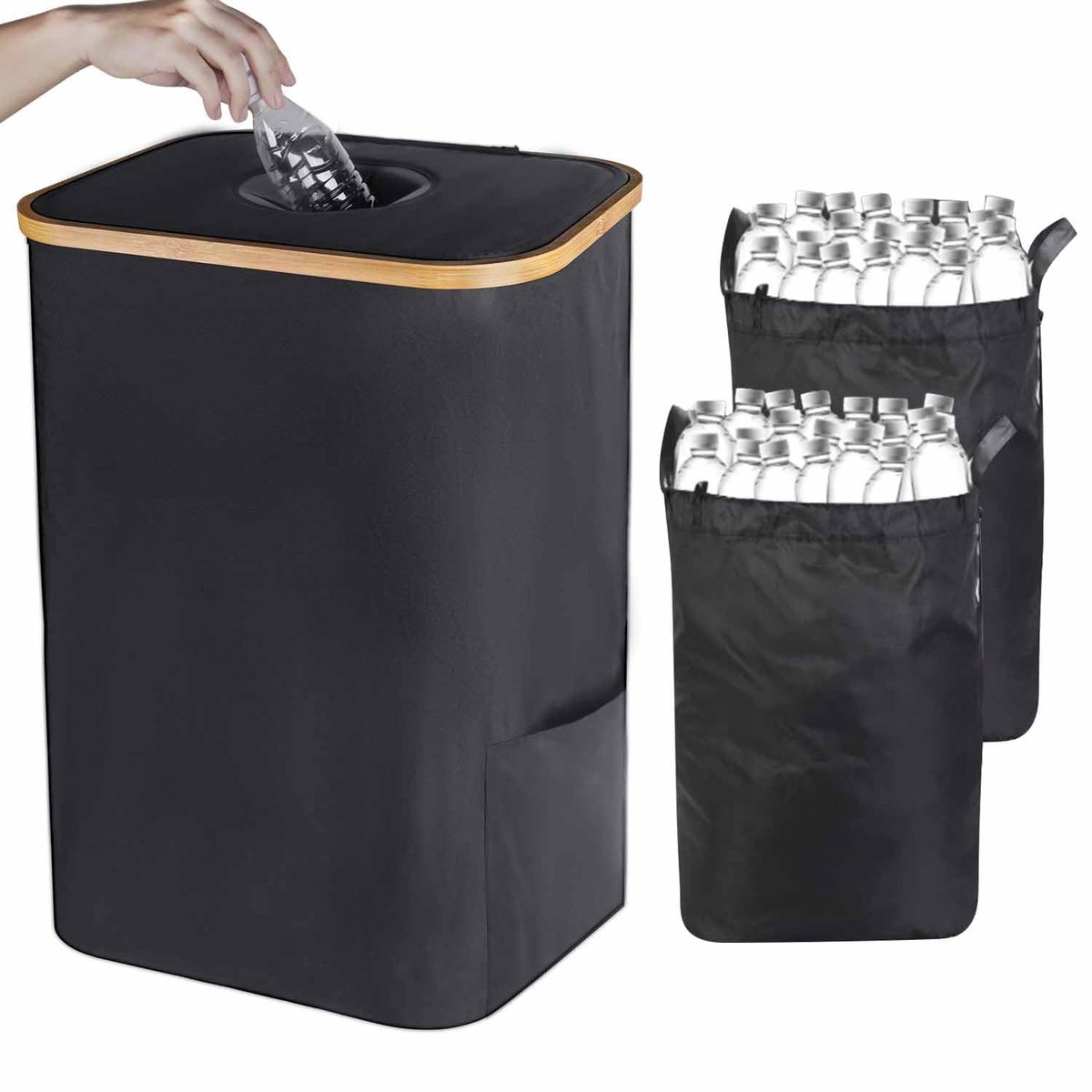 Verzamelcontainer met 2 vakken, opslagflessen, grote opslag opslagflessen, leeg oud glas, verzamelcontainer met deksel, flessenzak