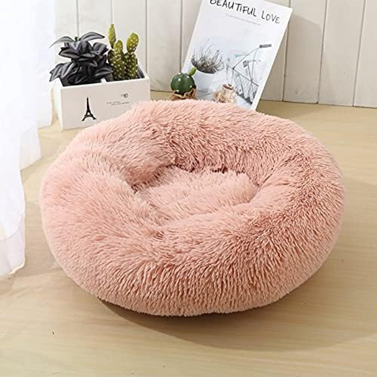 Ronde kat bed honden bed huis kennel huisdier matten zachte lange pluche mat huisdier warme mand kussen katten huis sofa machine wassen kennel Honden bed (Color : Pink, Grootte : S 50cm)
