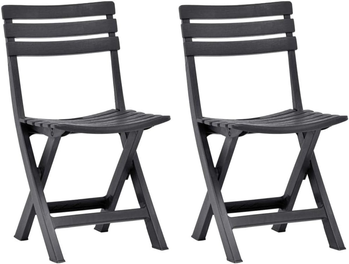 Set van 2 klapstoelen voor de tuin, eetkamerstoelen voor buiten, lichte terrasstoelen, kunststof, antraciet, 44 x 41 x 78 cm