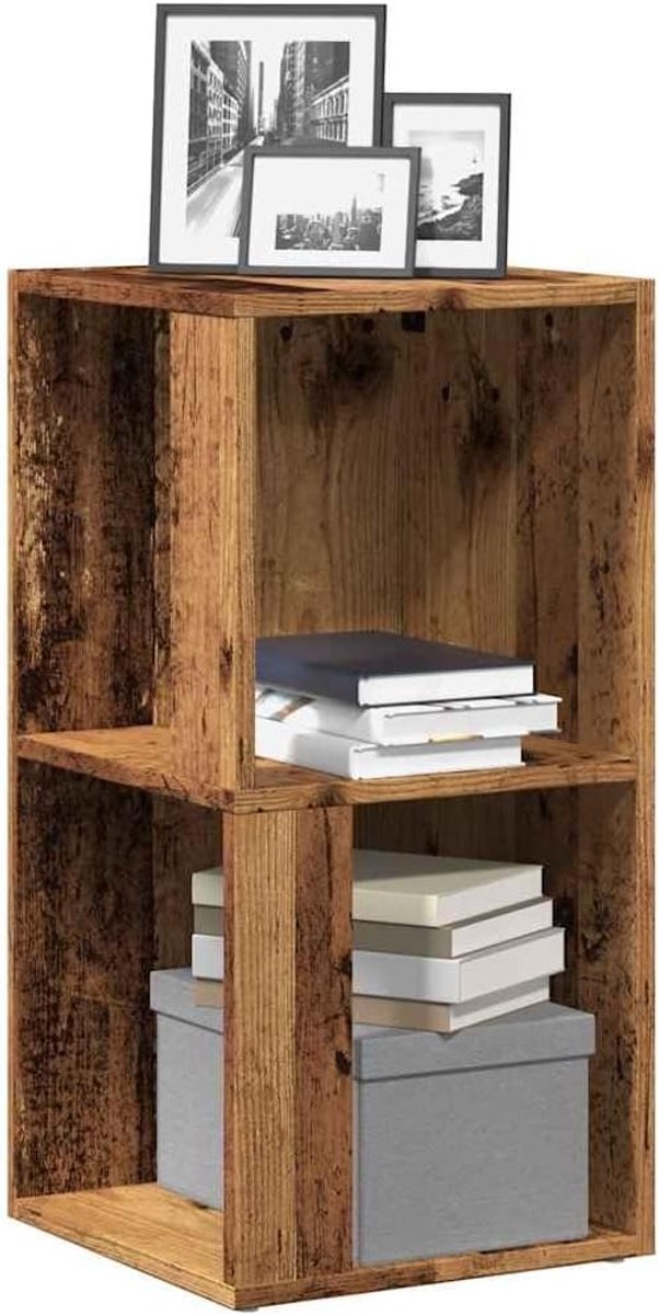 opbergkast, bijzetkast, hoekkast, boekenkast, dressoir, hoekplank, muur, geschikt voor werkkamer, woonkamer, kantoor, slaapkamer, oude houtlook, 33 x 33 x 67 cm, houtmateriaal